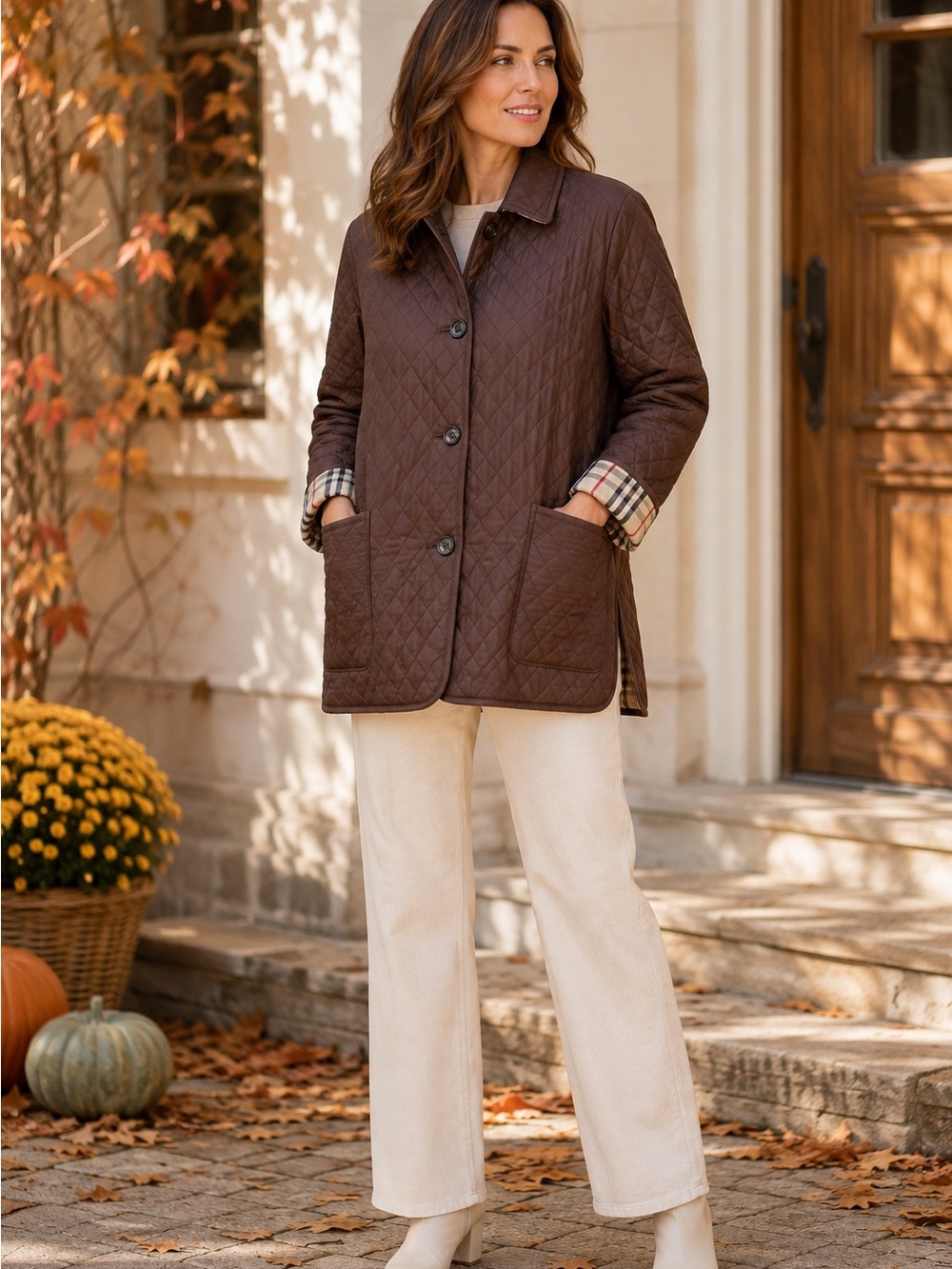 Burberry London Women’s Brown Quilted Mid-Length Lined Button Front Jacket L